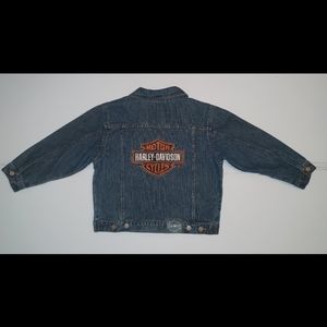 Harley Davidson Boys Youth Size 7 Denim Jean Jacket Blue Long Sleeve Girls Patch